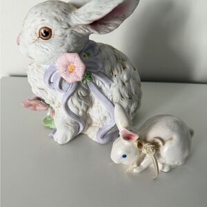 Enesco White and Pink Rabbit Figurine Duo
